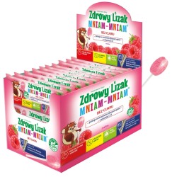 LIZAK O SMAKU MALINOWYM Z WITAMINĄ D I C BEZ CUKRU BEZGLUTENOWY 6 g - ZDROWY LIZAK (MNIAM MNIAM)